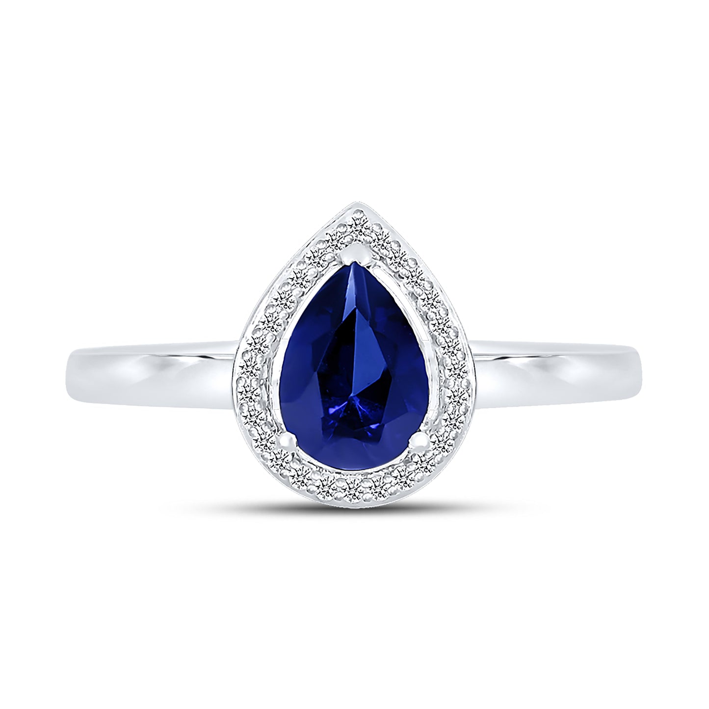 14K WHITE GOLD LAB CREATED SAPPHIRE 0.08 CTW DIAMOND RING