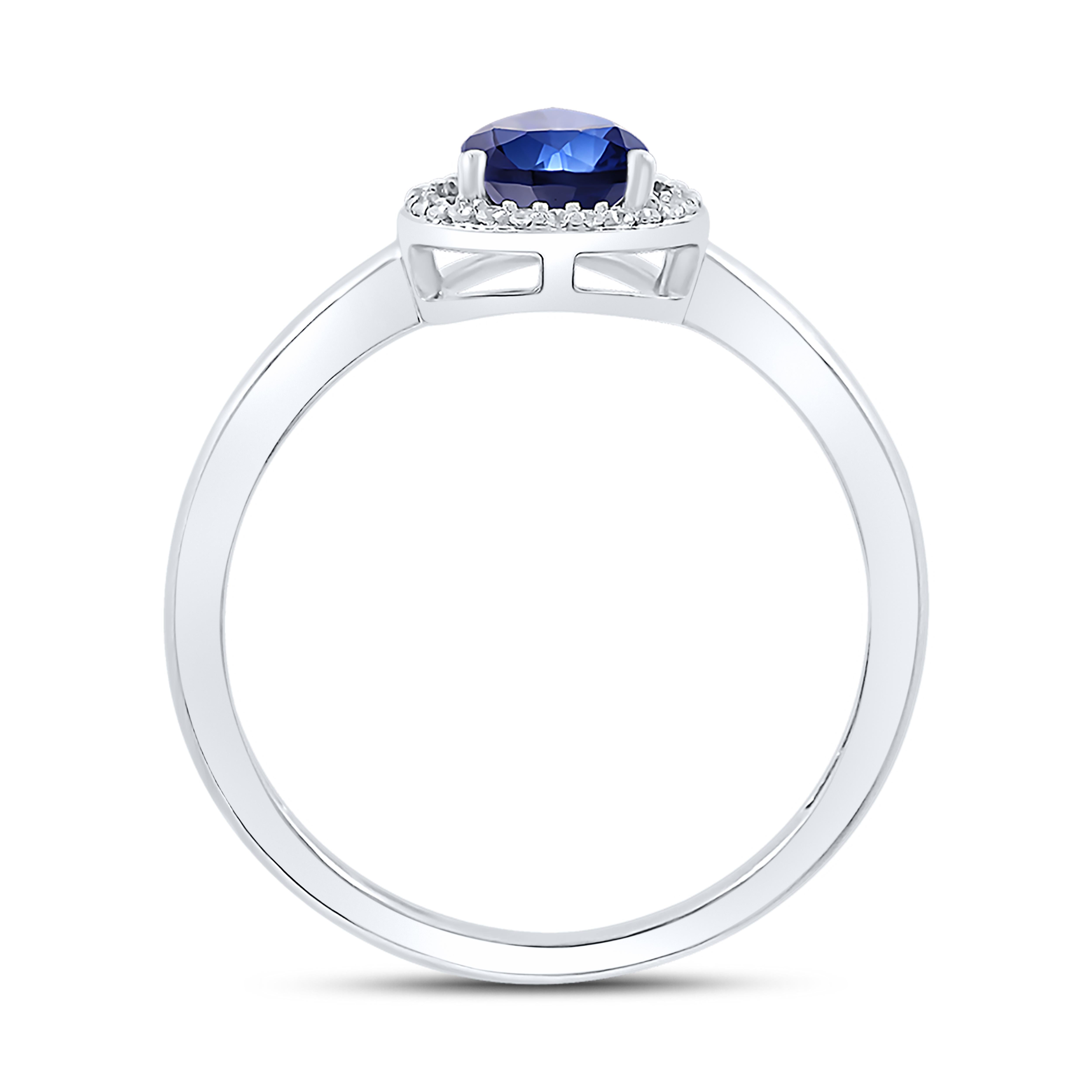 14K WHITE GOLD LAB CREATED SAPPHIRE 0.08 CTW DIAMOND RING