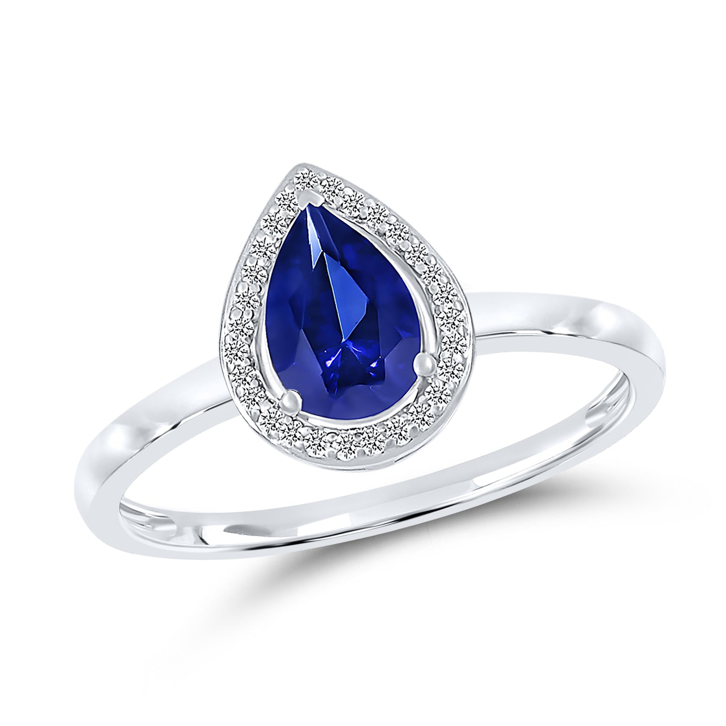 14K WHITE GOLD LAB CREATED SAPPHIRE 0.08 CTW DIAMOND RING