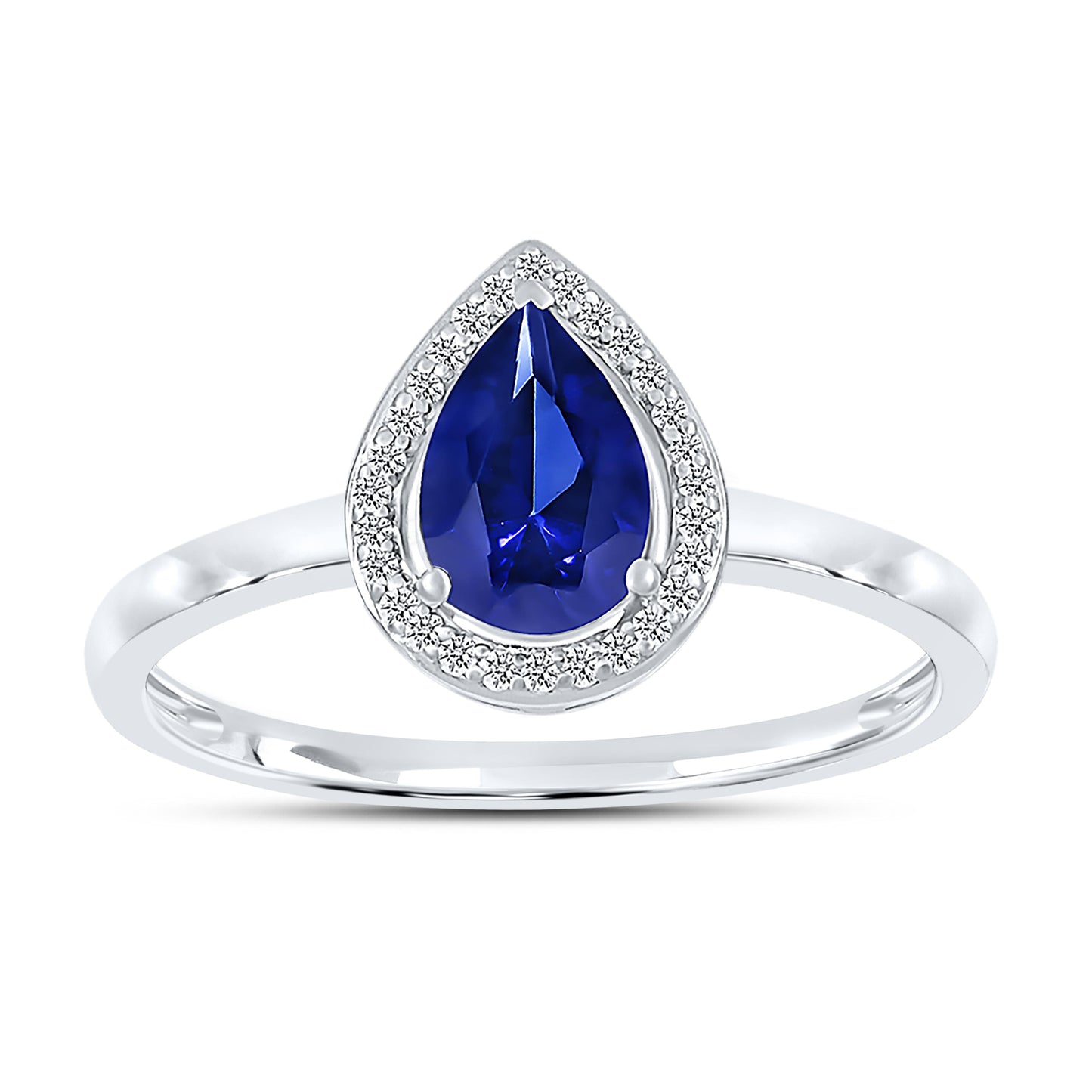 14K WHITE GOLD LAB CREATED SAPPHIRE 0.08 CTW DIAMOND RING