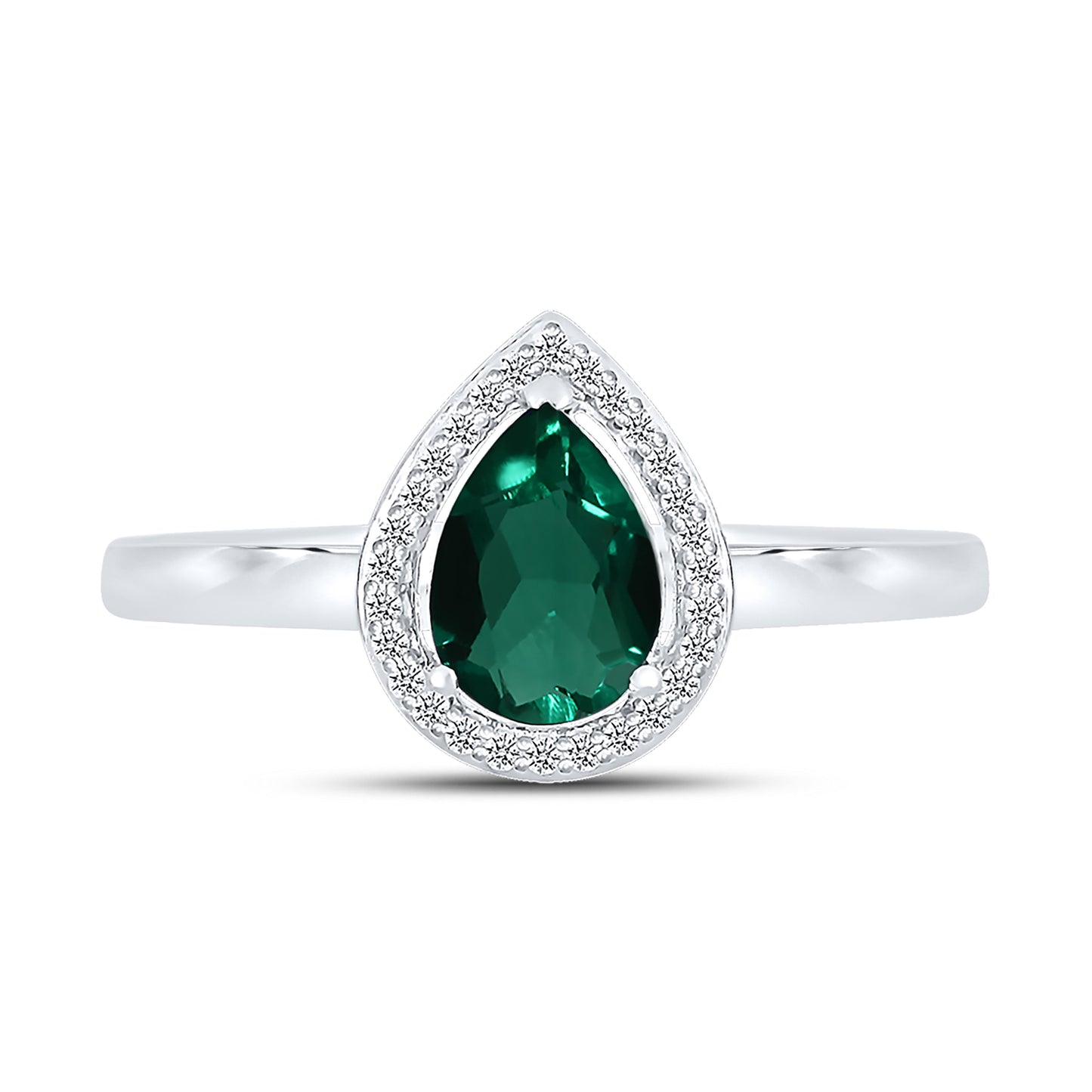 14K WHITE GOLD LAB CREATED EMERALD 0.08 CTW DIAMOND RING