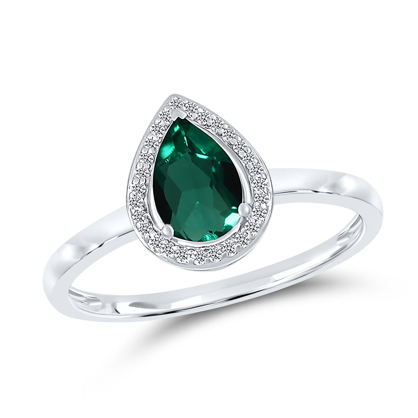 14K WHITE GOLD LAB CREATED EMERALD 0.08 CTW DIAMOND RING