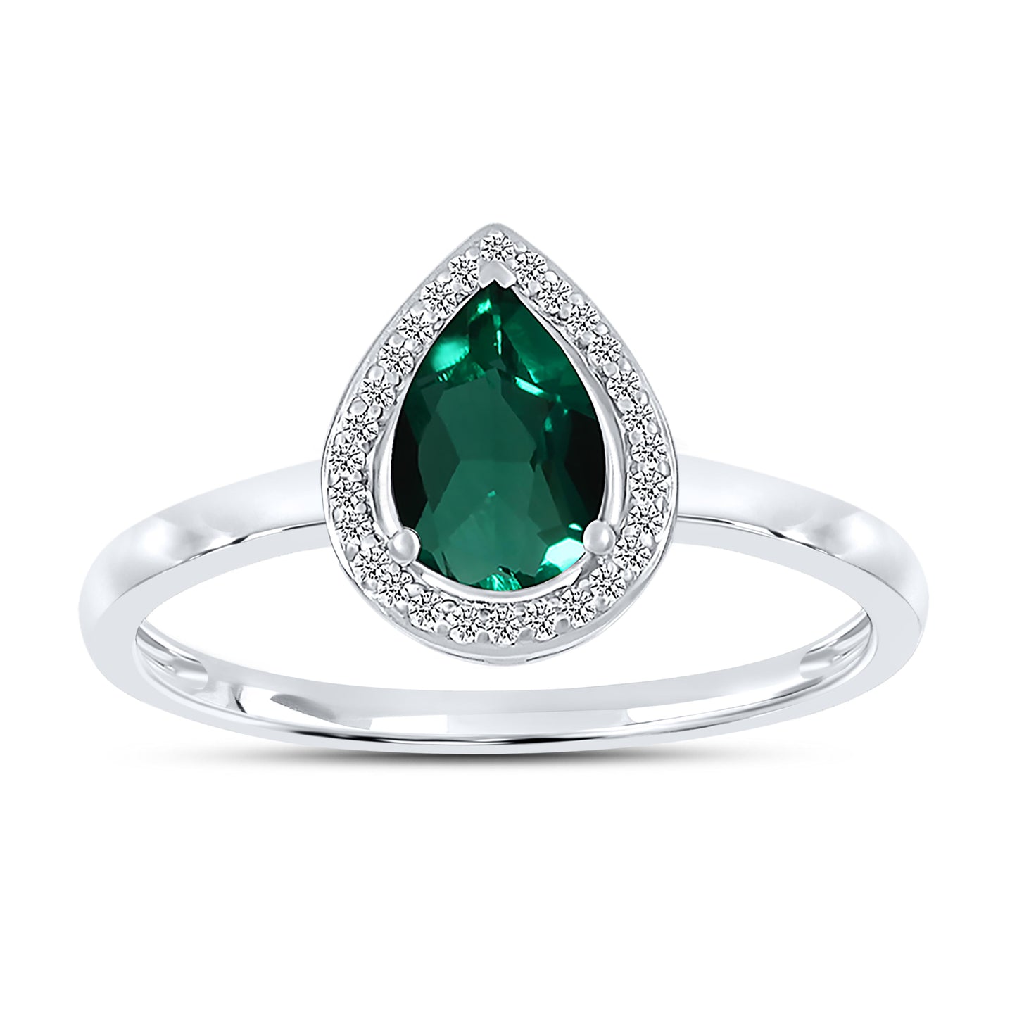 14K WHITE GOLD LAB CREATED EMERALD 0.08 CTW DIAMOND RING