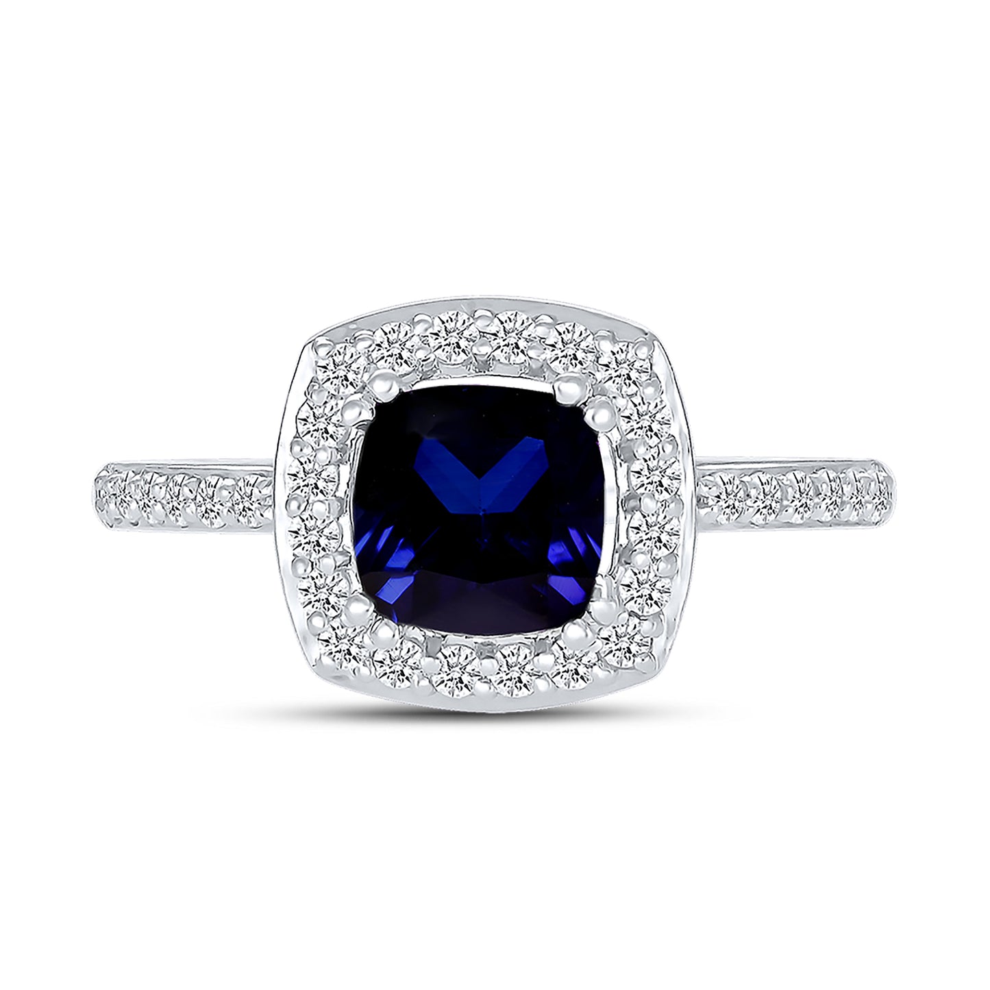 14K WHITE GOLD LAB CREATED SAPPHIRE 0.24 CTW DIAMOND RING