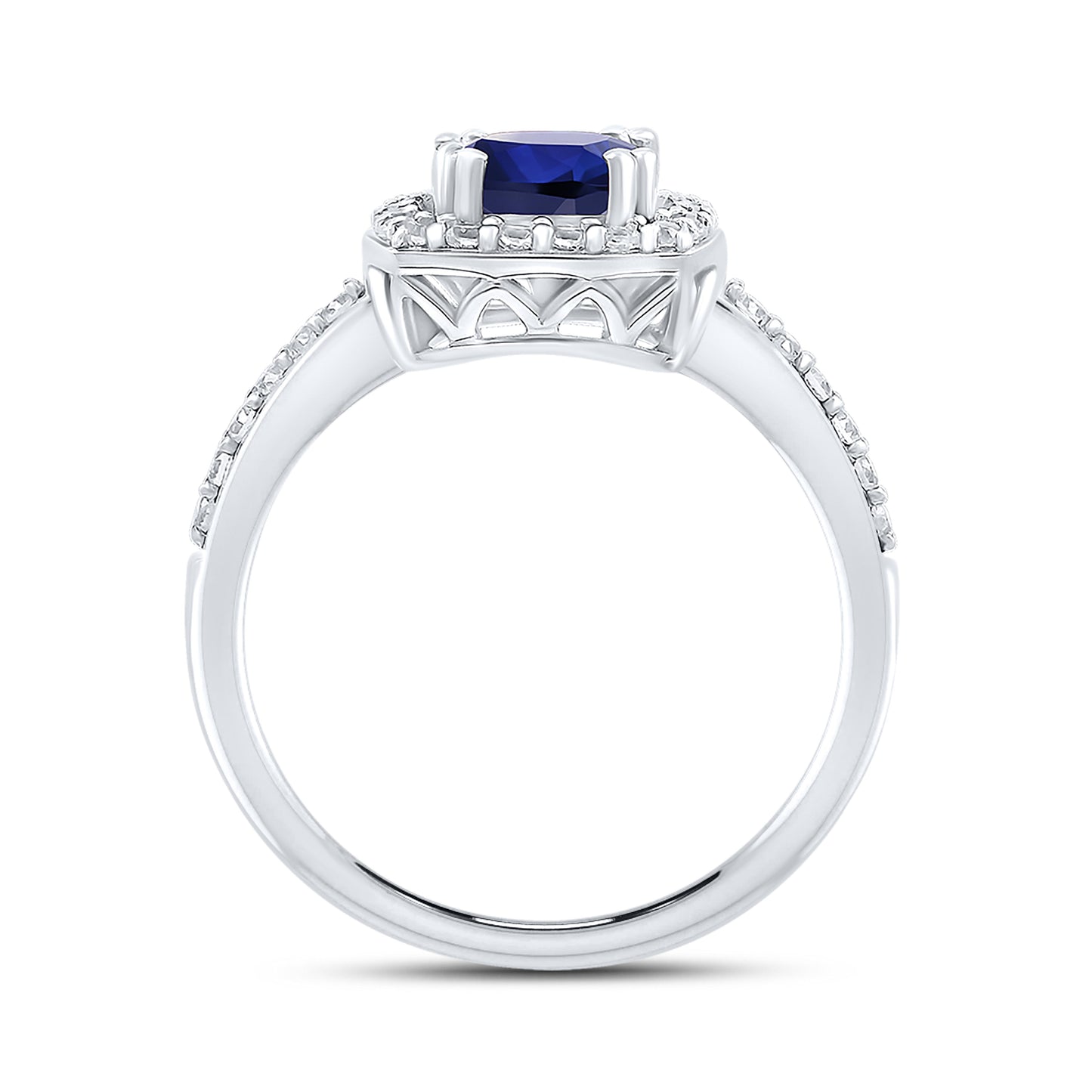 14K WHITE GOLD LAB CREATED SAPPHIRE 0.24 CTW DIAMOND RING