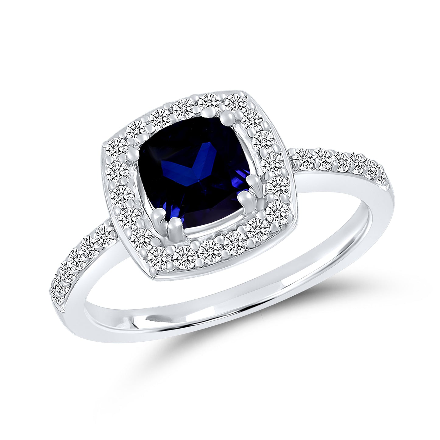 14K WHITE GOLD LAB CREATED SAPPHIRE 0.24 CTW DIAMOND RING