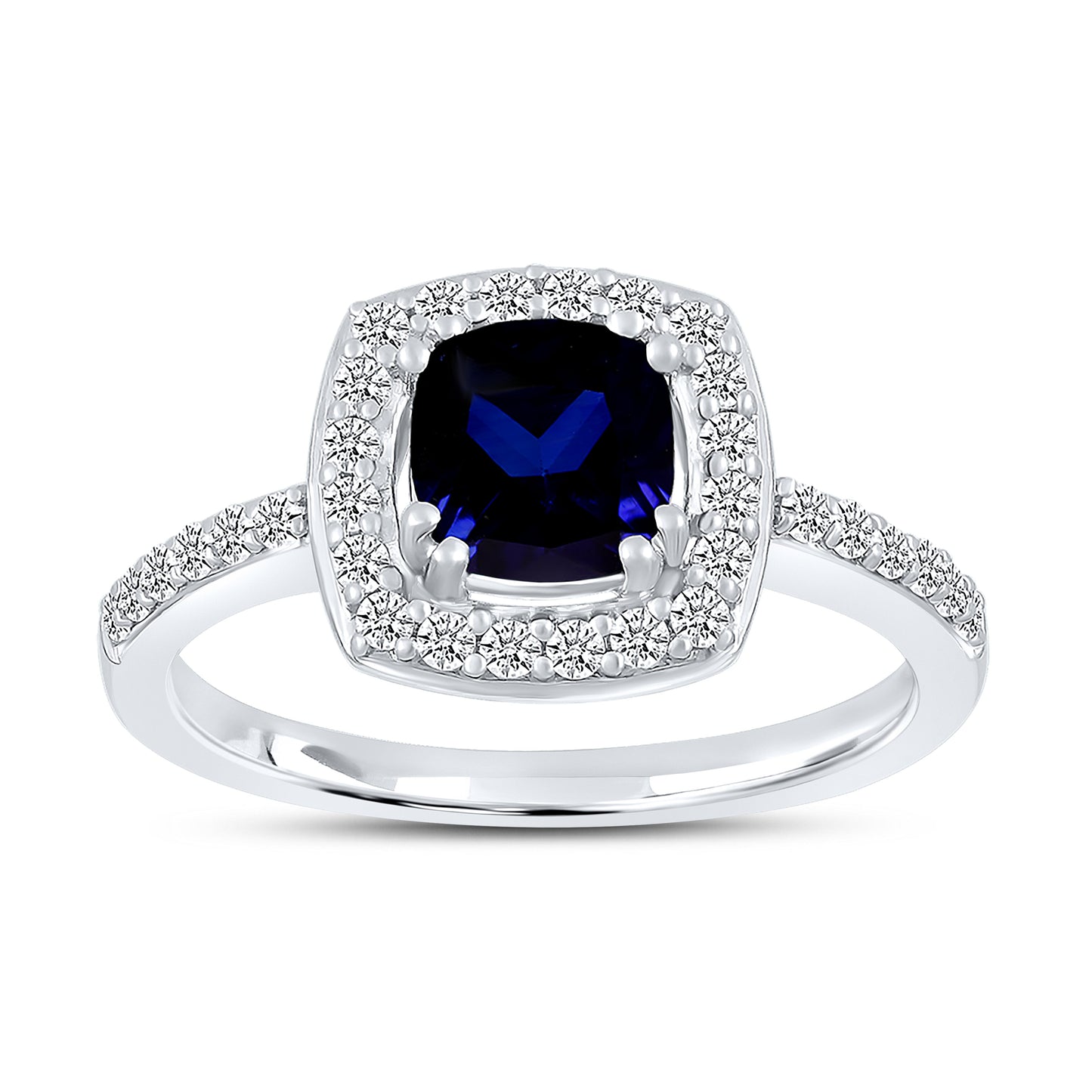 14K WHITE GOLD LAB CREATED SAPPHIRE 0.24 CTW DIAMOND RING