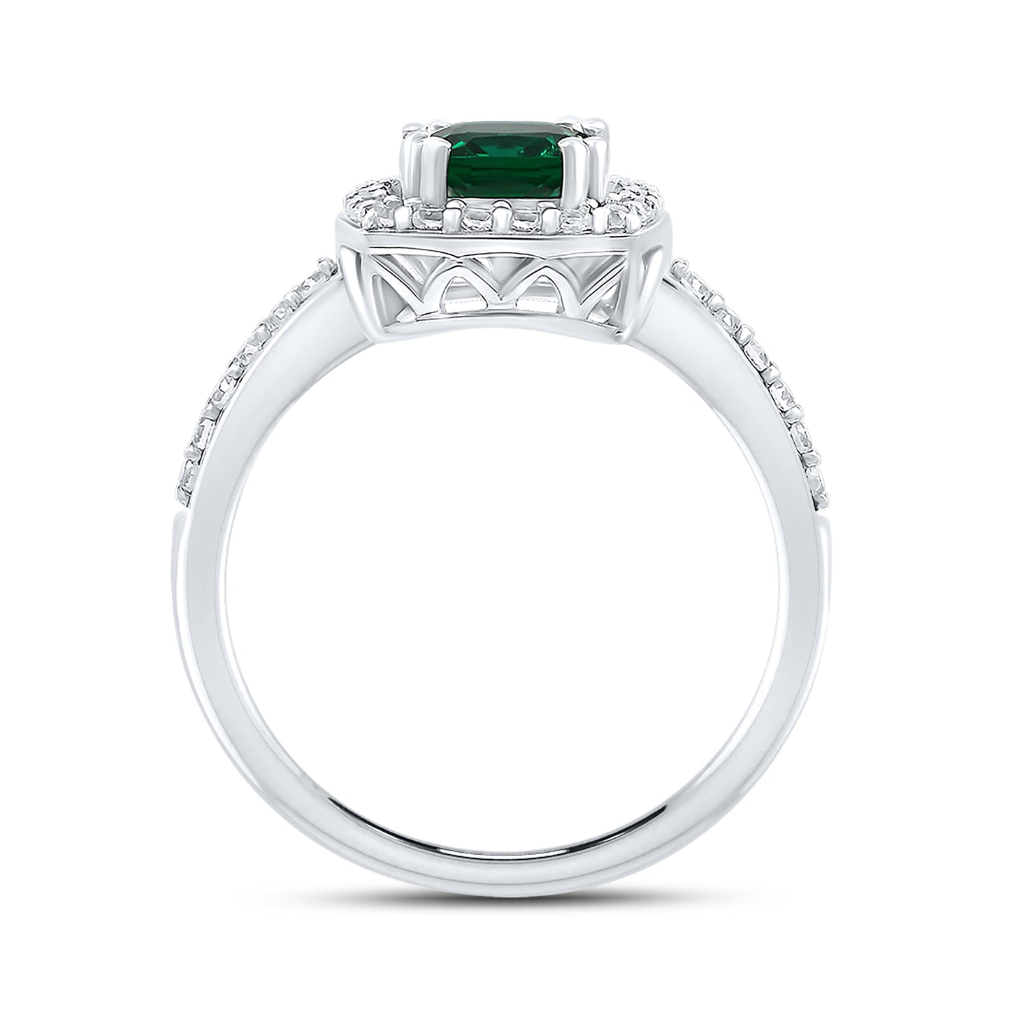 14K WHITE GOLD LAB EMERALD 0.24 CTW DIAMOND RING