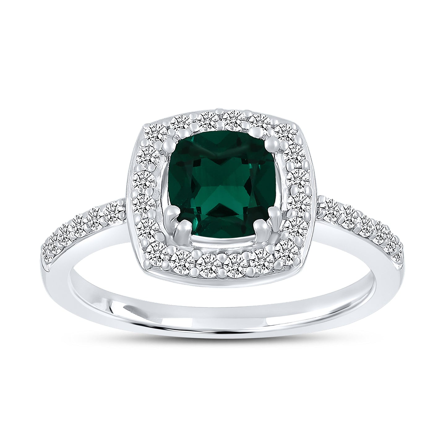 14K WHITE GOLD LAB EMERALD 0.24 CTW DIAMOND RING