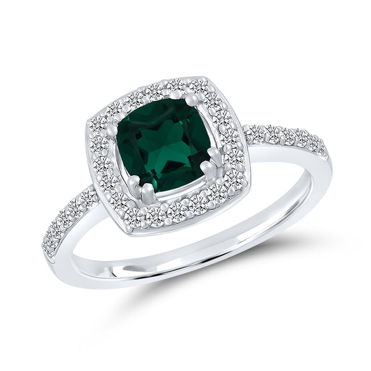 14K WHITE GOLD LAB EMERALD 0.24 CTW DIAMOND RING