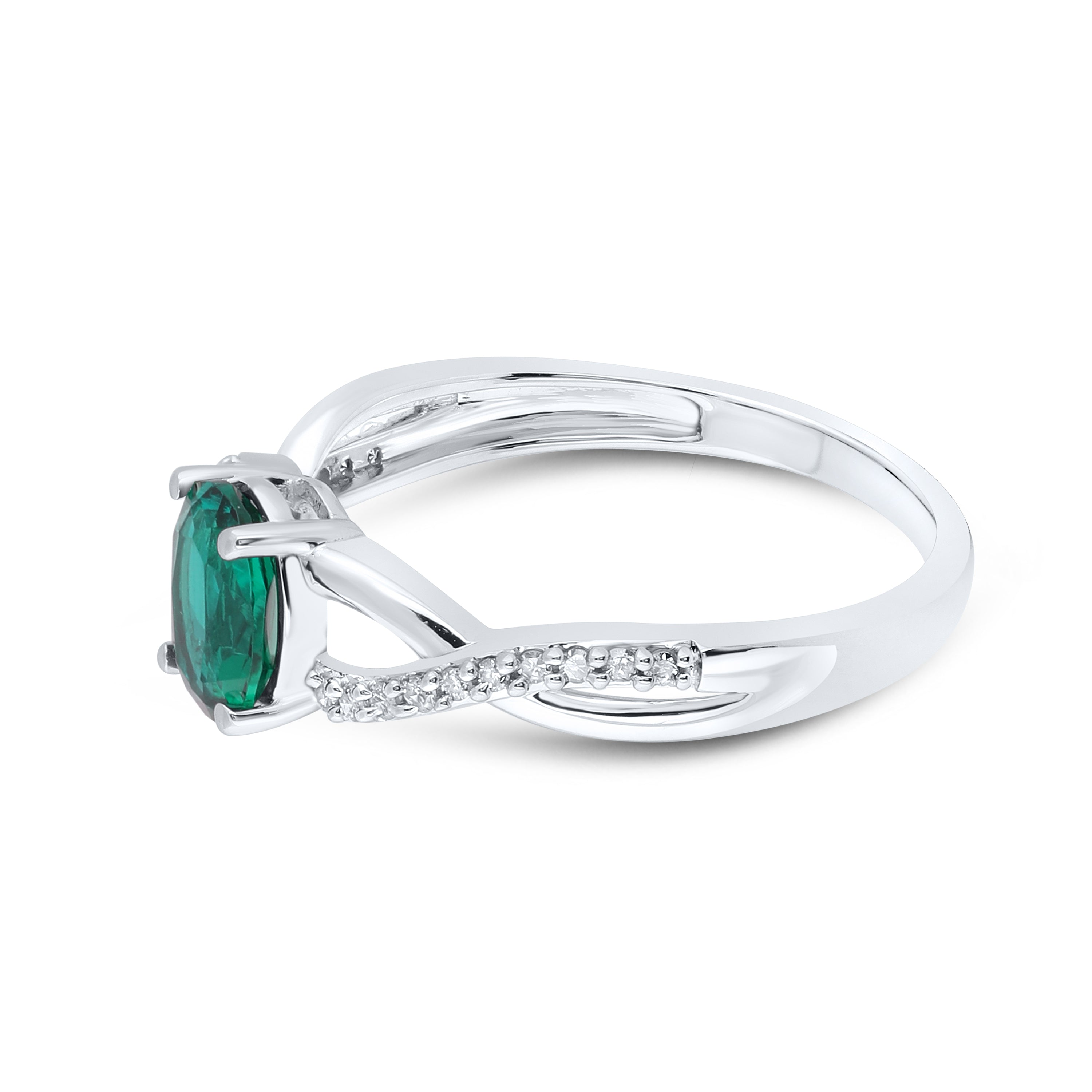 14kt White Gold 0.97 CTW Natural Diamond with Lab Created Emrald Ring