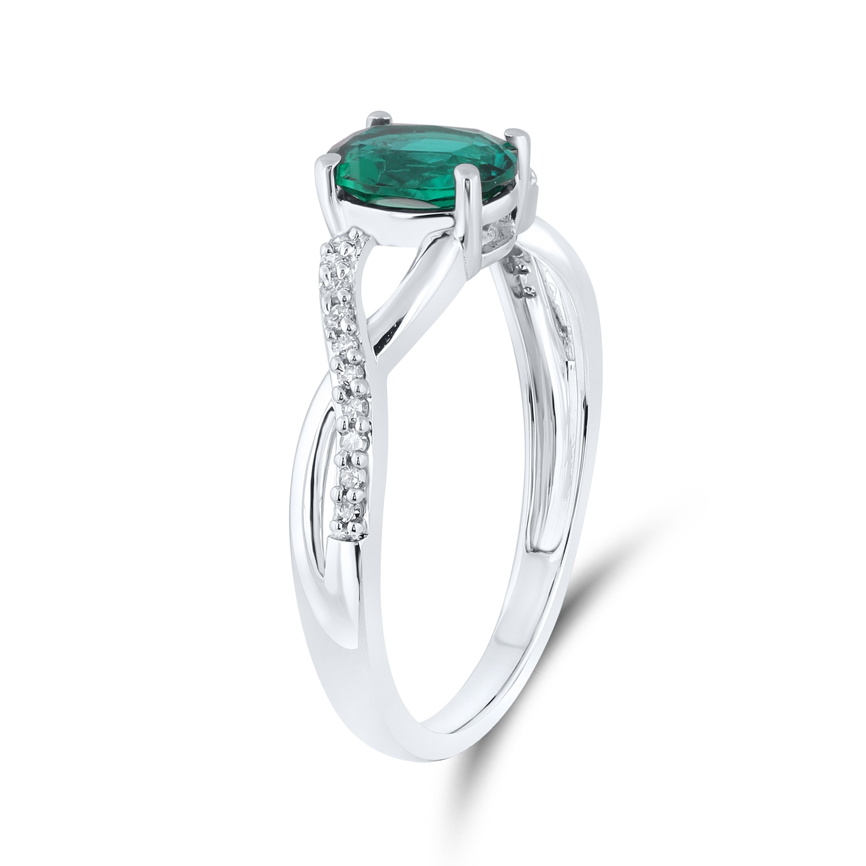 14kt White Gold 0.97 CTW Natural Diamond with Lab Created Emrald Ring