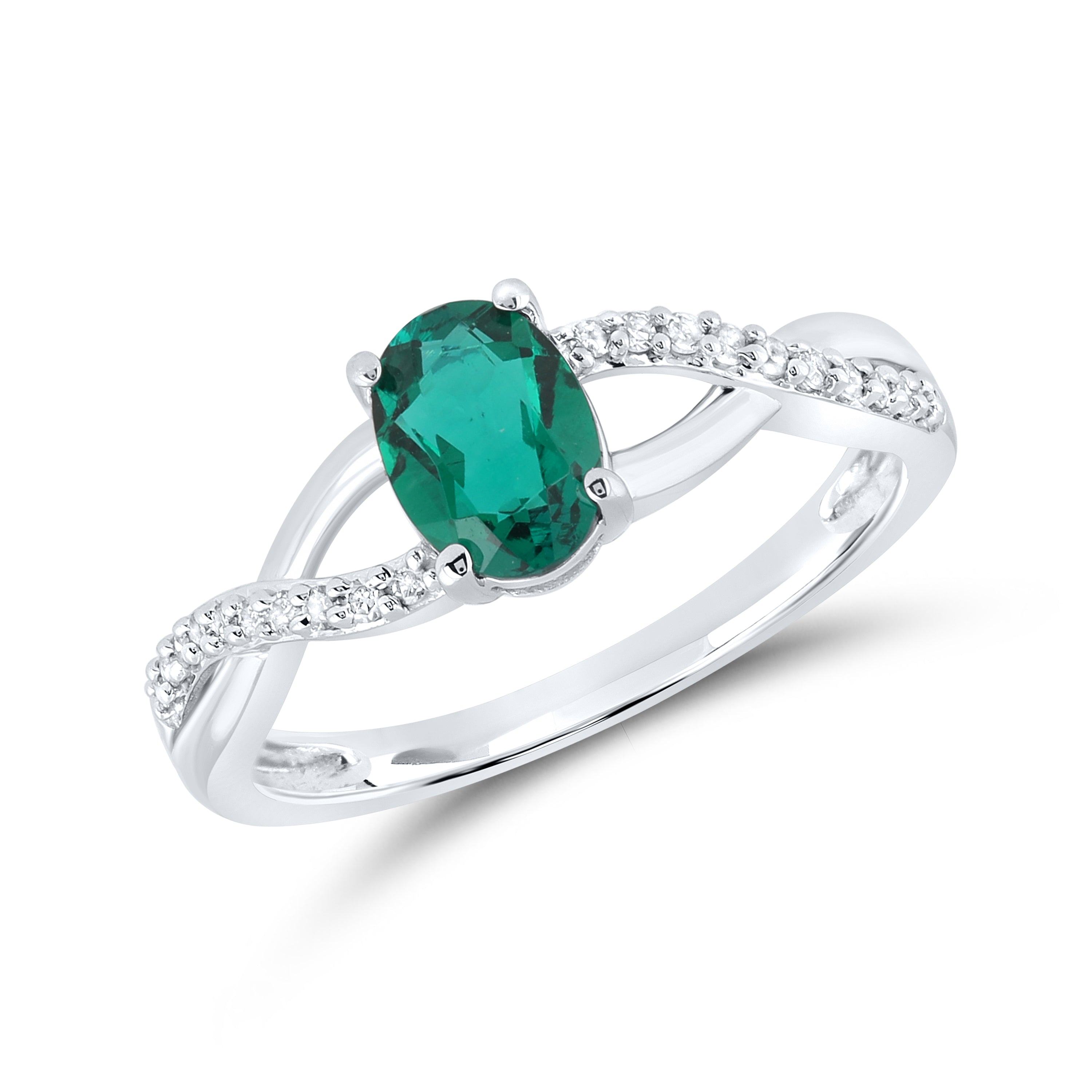 14kt White Gold 0.97 CTW Natural Diamond with Lab Created Emrald Ring