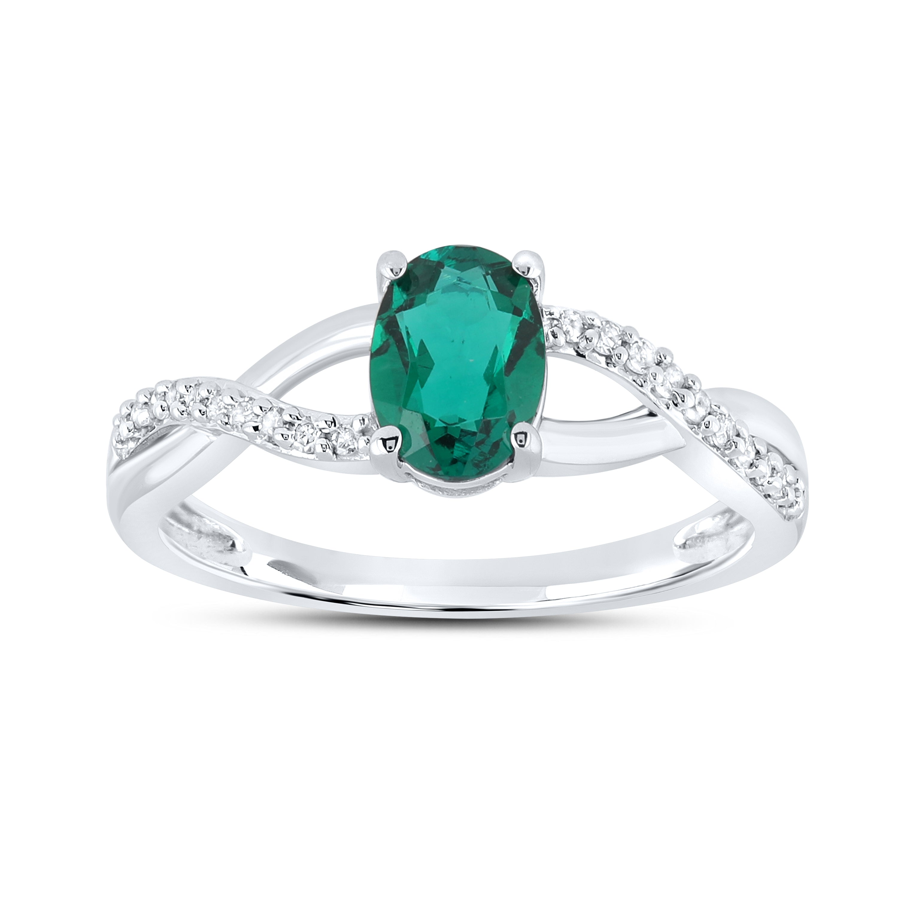 14kt White Gold 0.97 CTW Natural Diamond with Lab Created Emrald Ring