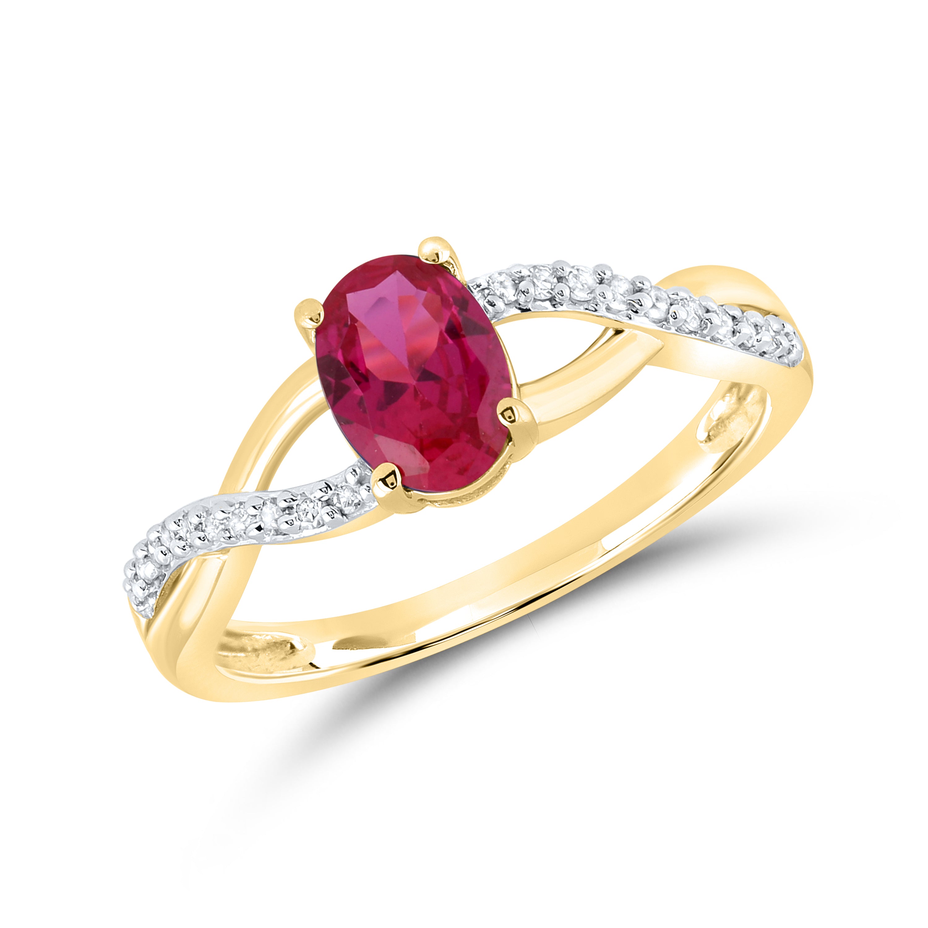 14kt Yellow Gold 0.21 CTW Natural Diamond with Lab Created Ruby Ring