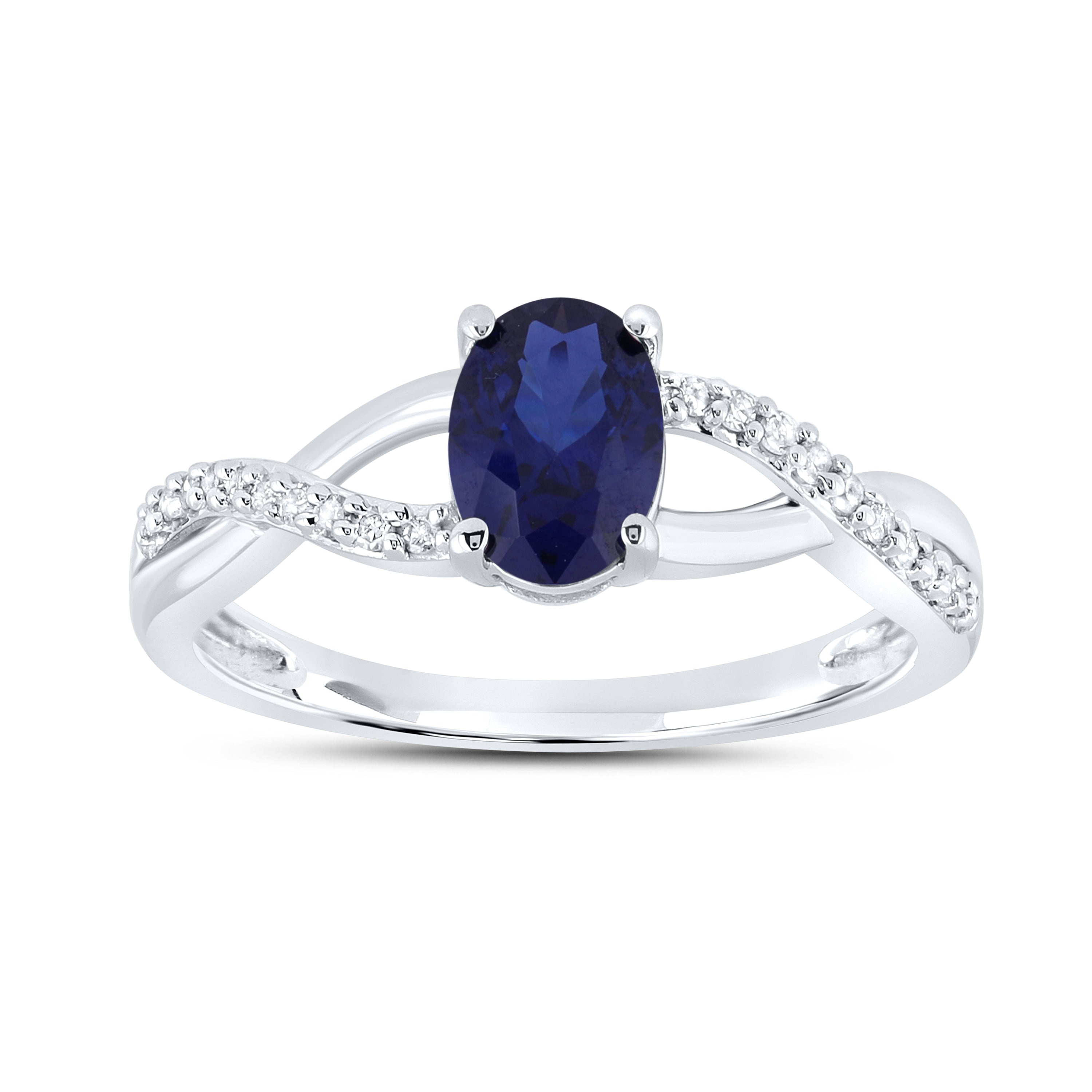 14kt White Gold 0.21 CTW Natural Diamond with Lab Created Blue Sapphire Ring