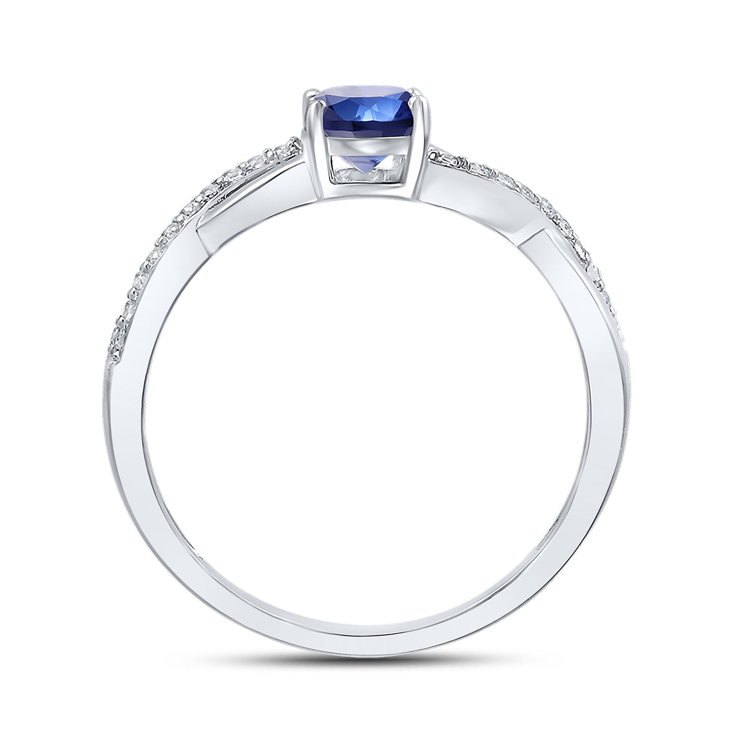 14K WHITE GOLD LAB CREATED SAPPHIRE 0.10 CTW DIAMOND RING