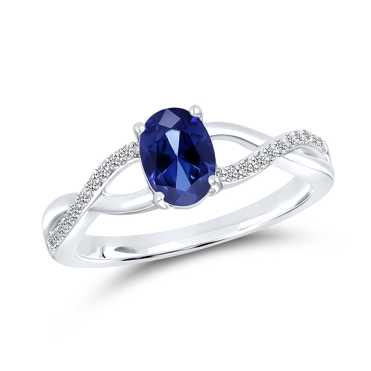 14K WHITE GOLD LAB CREATED SAPPHIRE 0.10 CTW DIAMOND RING