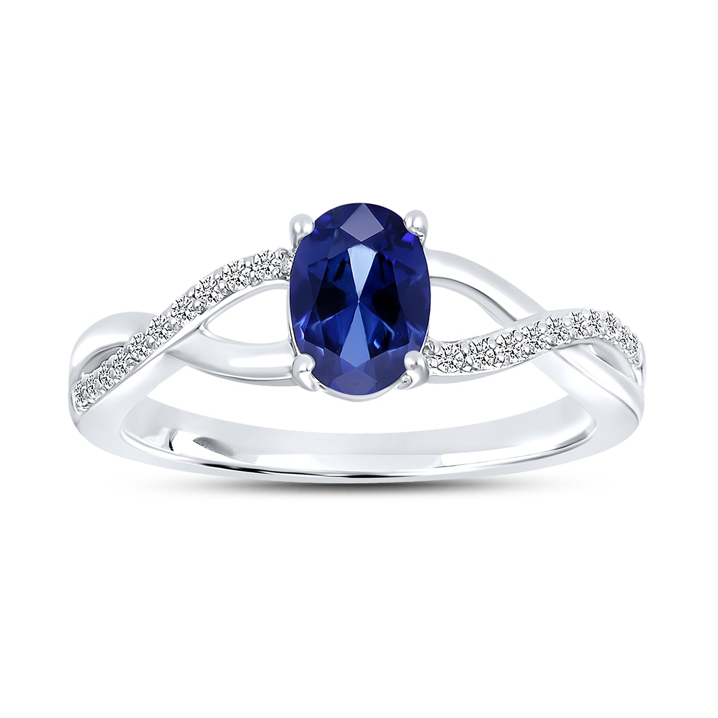 14K WHITE GOLD LAB CREATED SAPPHIRE 0.10 CTW DIAMOND RING