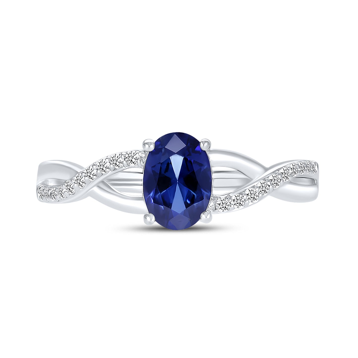 14K WHITE GOLD LAB CREATED SAPPHIRE 0.10 CTW DIAMOND RING