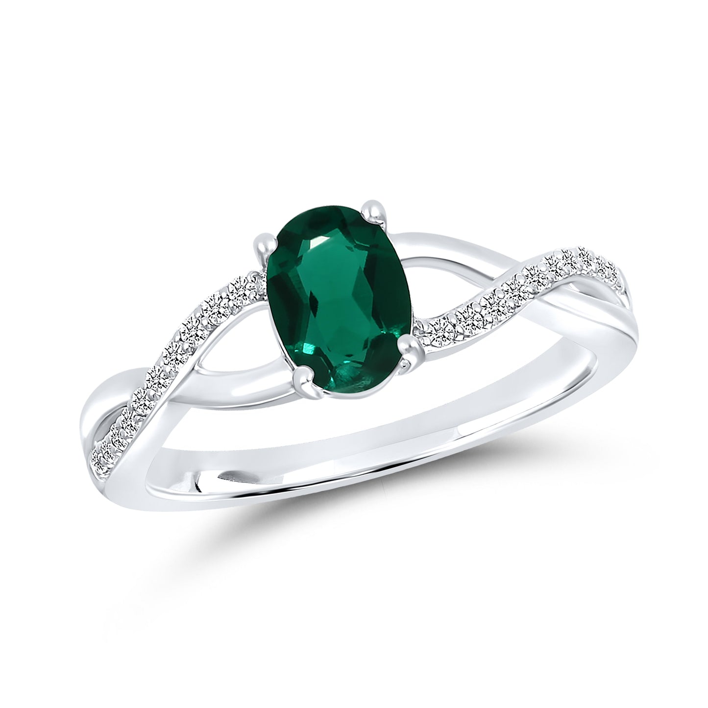 14K WHITE GOLD LAB CREATED EMERALD 0.10 CTW DIAMOND RING