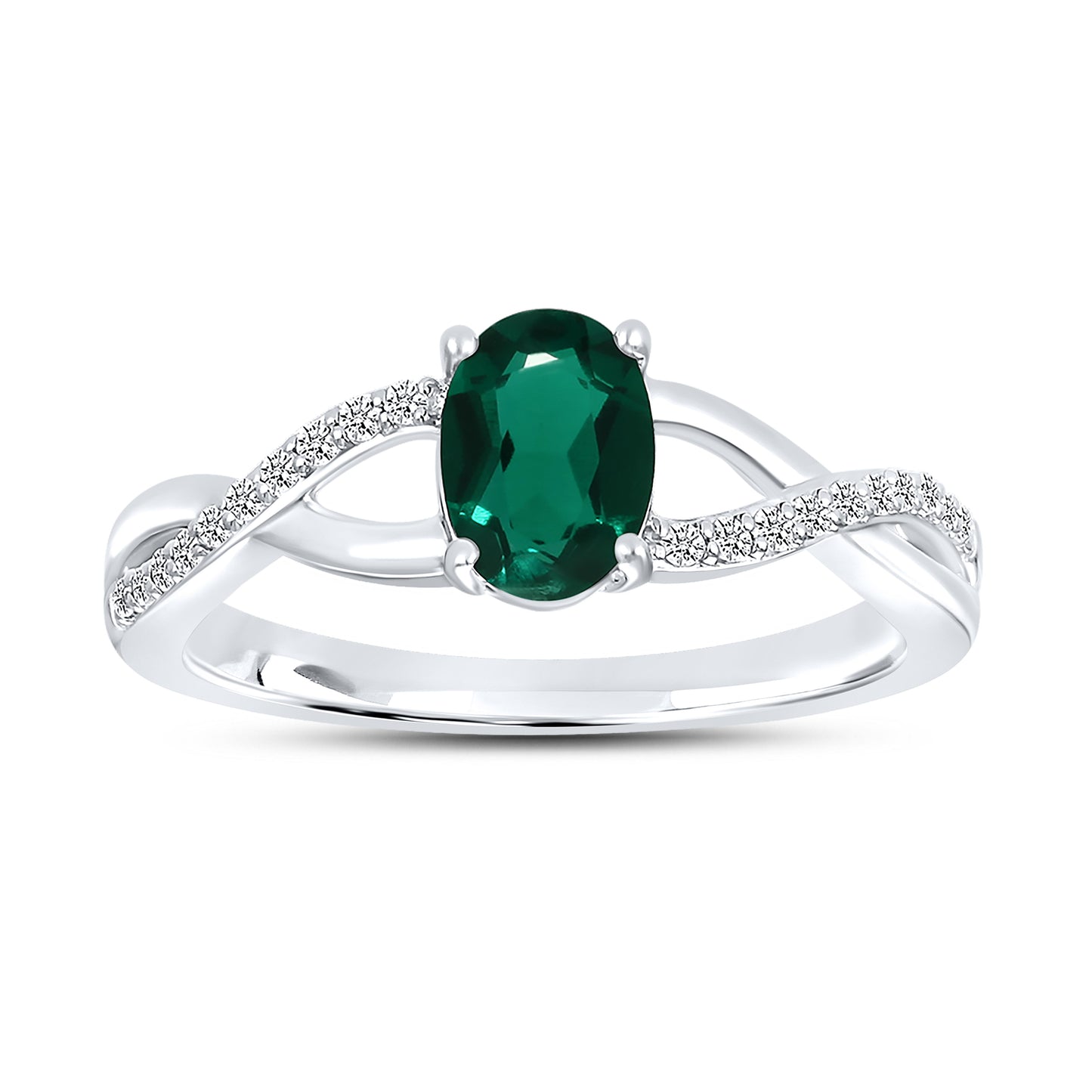 14K WHITE GOLD LAB CREATED EMERALD 0.10 CTW DIAMOND RING