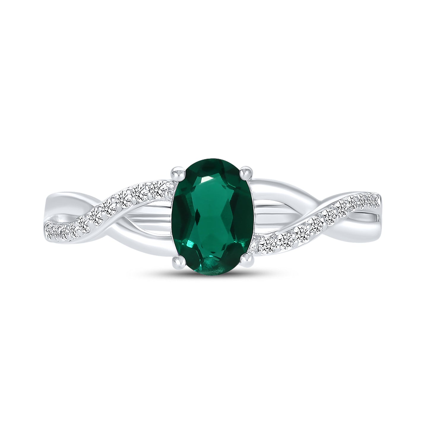 14K WHITE GOLD LAB CREATED EMERALD 0.10 CTW DIAMOND RING