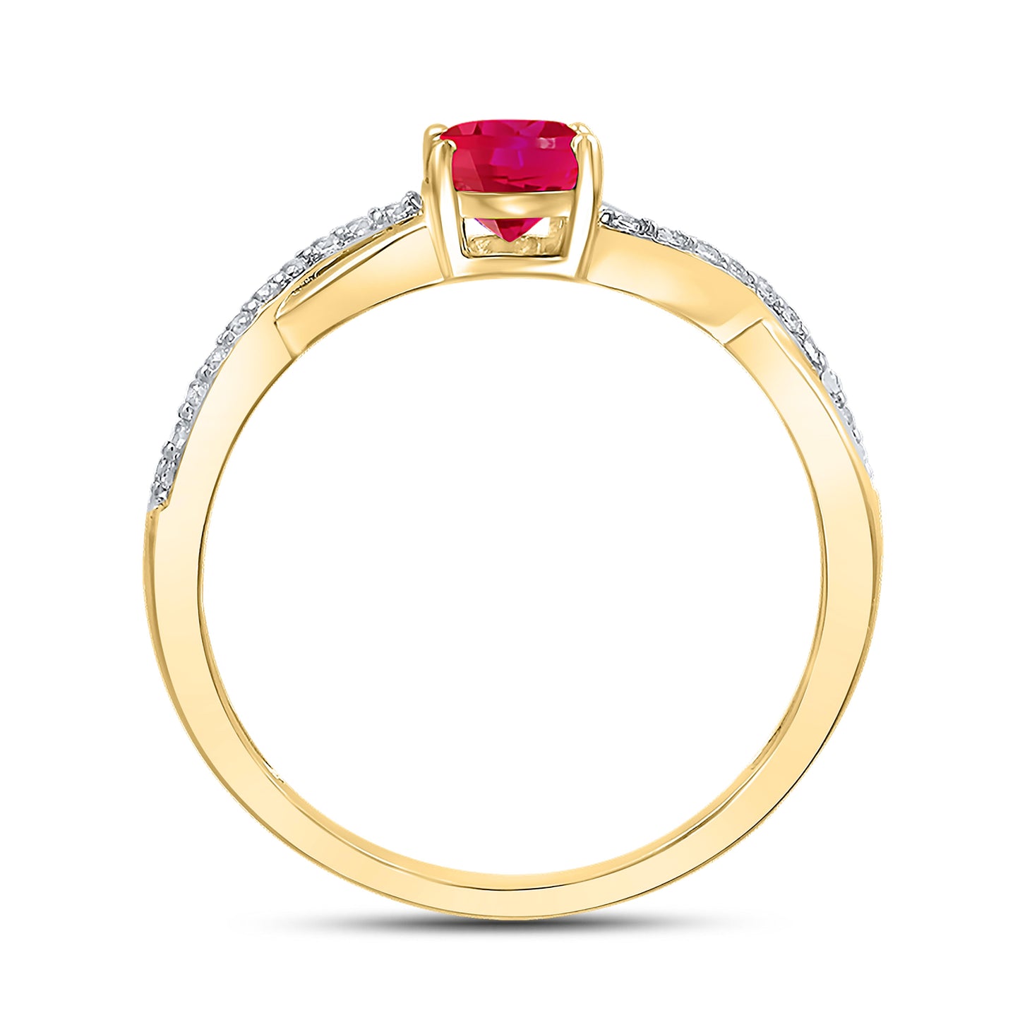 14K YELLOW GOLD LAB CREATED RUBY 0.10 CTW DIAMOND RING