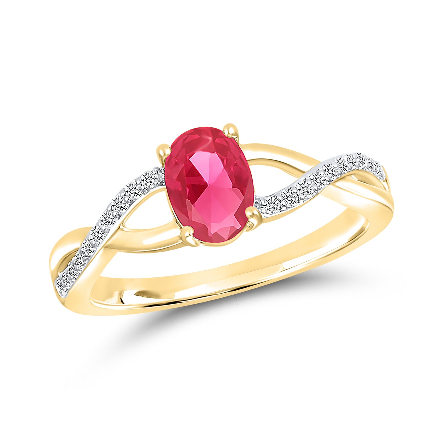 14K YELLOW GOLD LAB CREATED RUBY 0.10 CTW DIAMOND RING