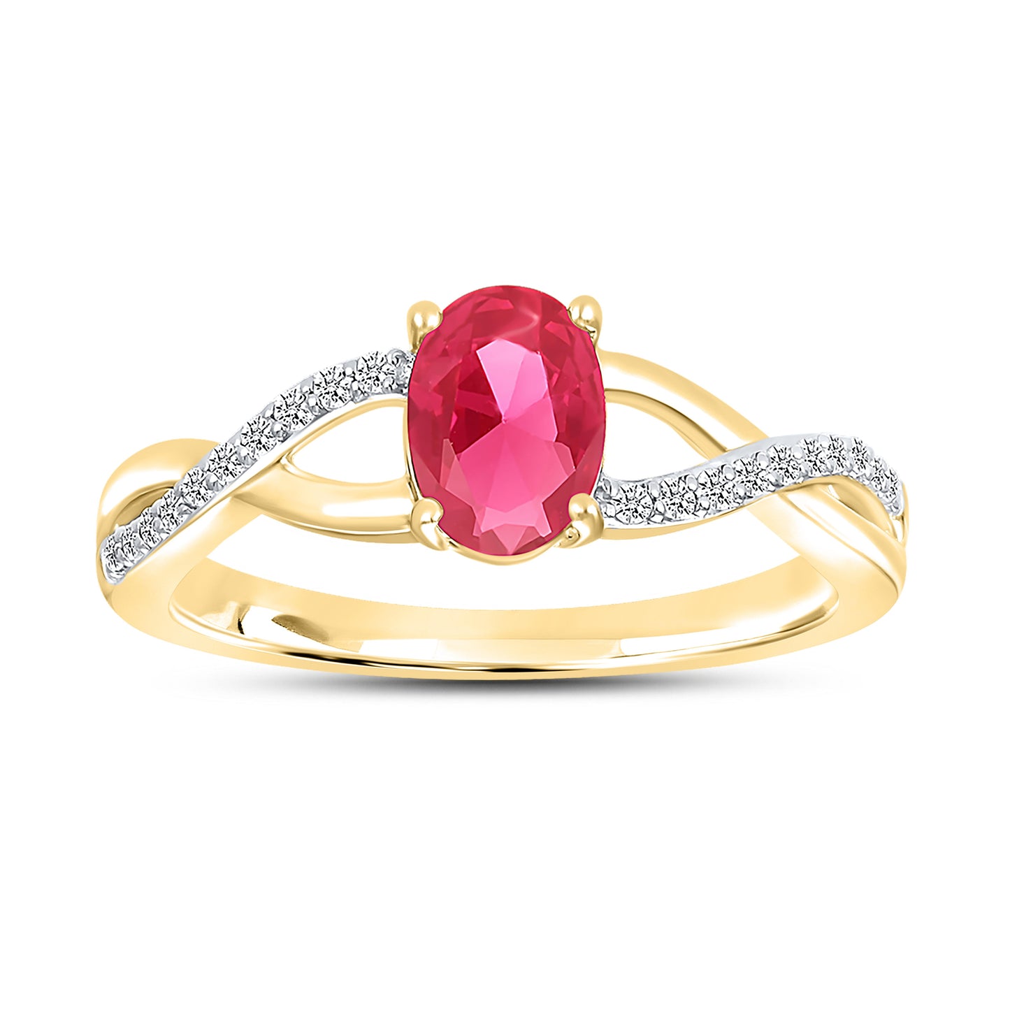 14K YELLOW GOLD LAB CREATED RUBY 0.10 CTW DIAMOND RING