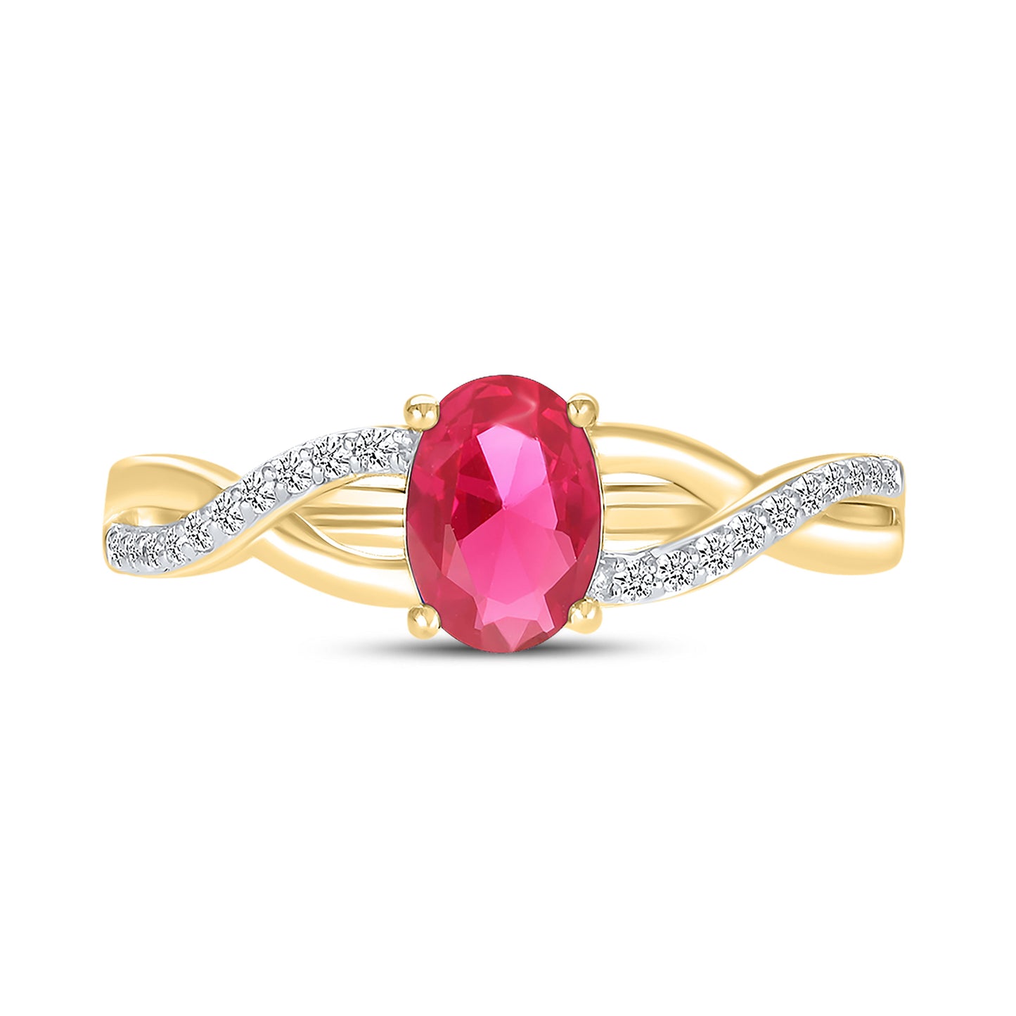 14K YELLOW GOLD LAB CREATED RUBY 0.10 CTW DIAMOND RING