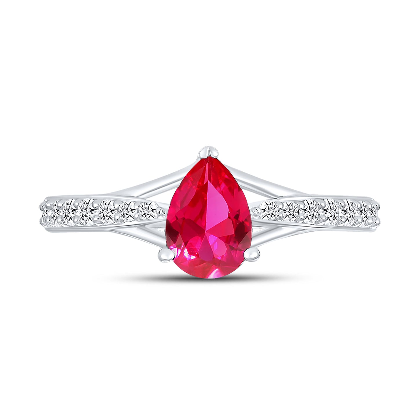 14K WHITE GOLD LAB CREATED RUBY 0.20 CTW DIAMOND RING