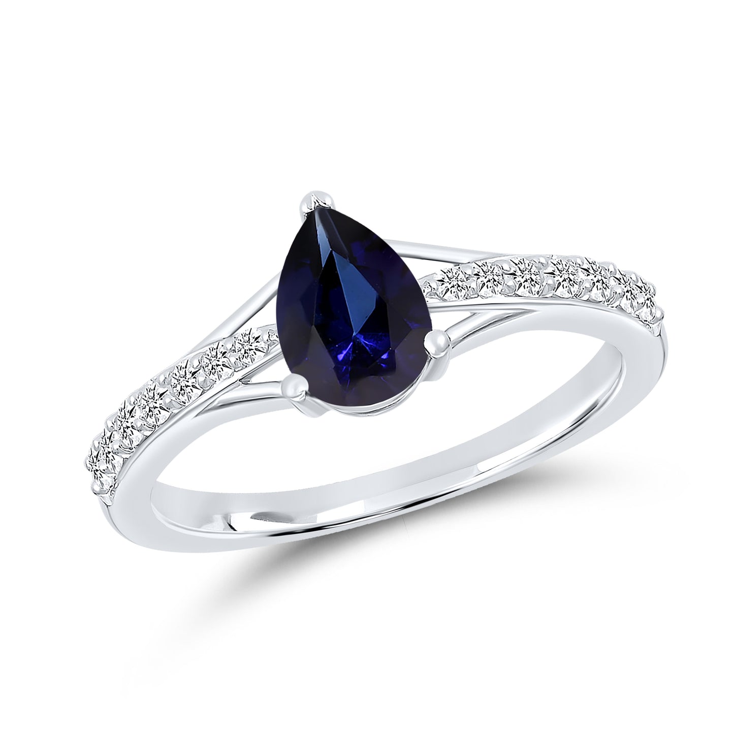 14K WHITE GOLD LAB CREATED SAPPHIRE 0.20 CTW DIAMOND RING