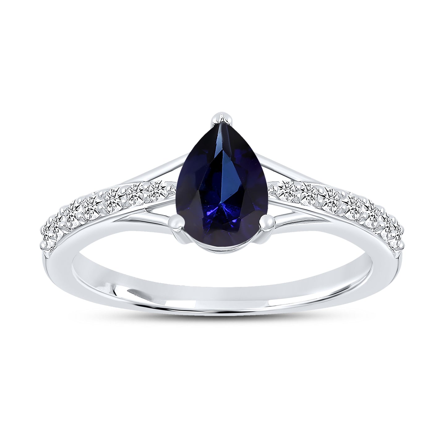 14K WHITE GOLD LAB CREATED SAPPHIRE 0.20 CTW DIAMOND RING