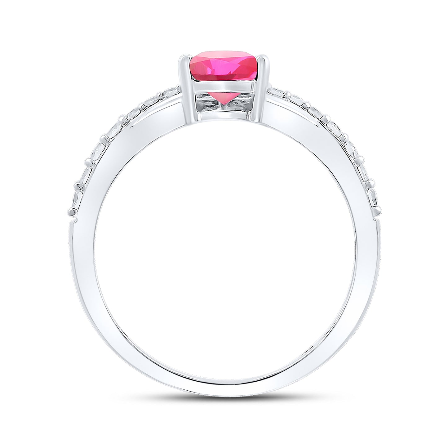 14K WHITE GOLD LAB CREATED RUBY 0.20 CTW DIAMOND RING