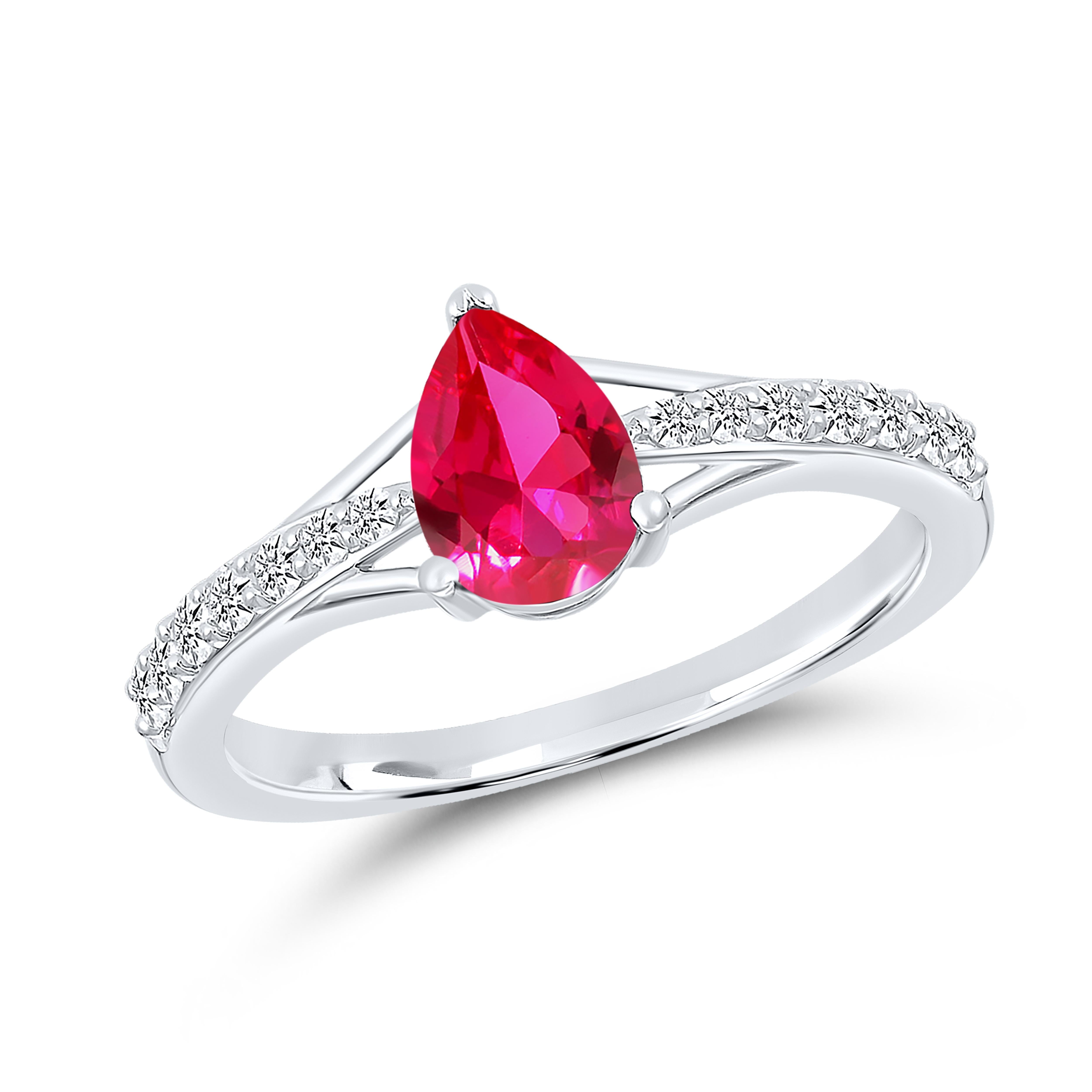 14K WHITE GOLD LAB CREATED RUBY 0.20 CTW DIAMOND RING