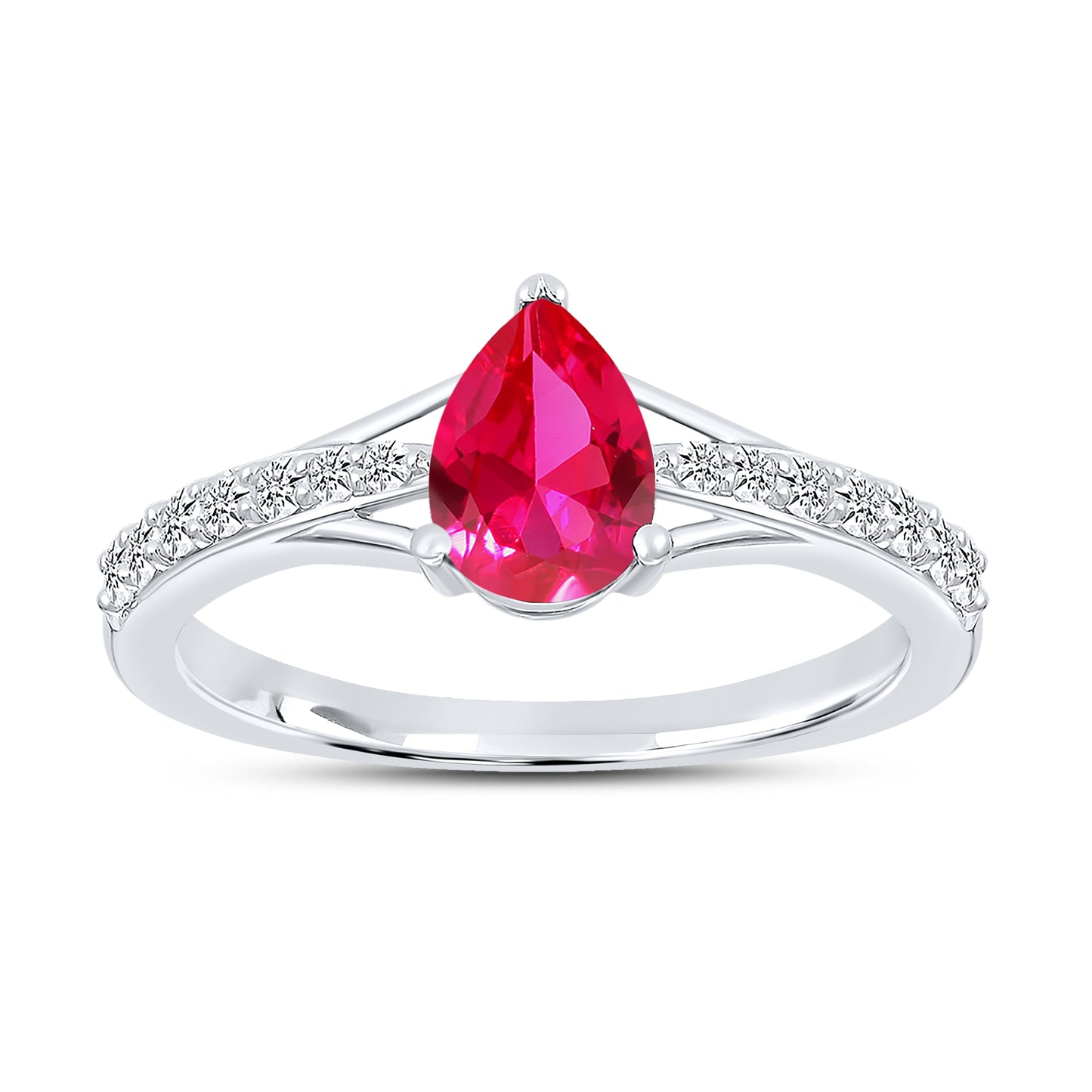 14K WHITE GOLD LAB CREATED RUBY 0.20 CTW DIAMOND RING