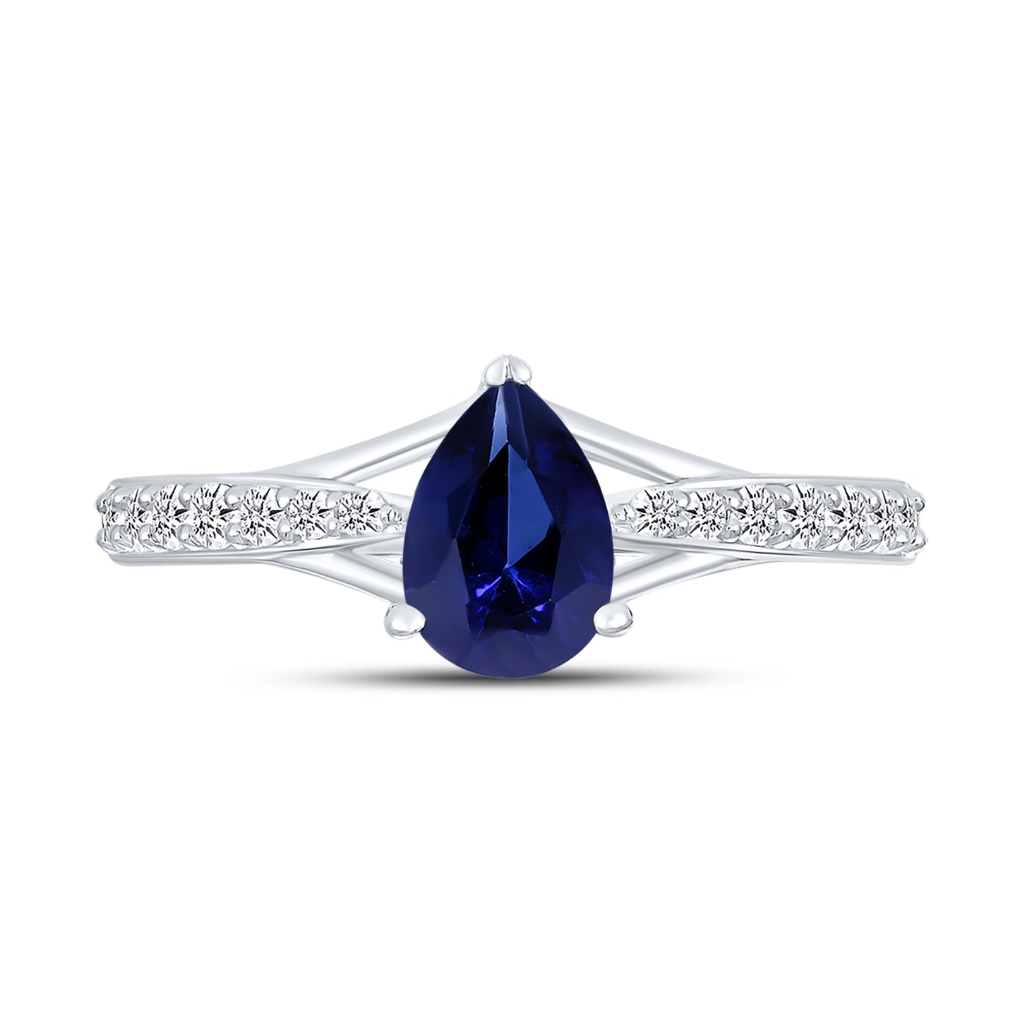 14K WHITE GOLD LAB CREATED SAPPHIRE 0.20 CTW DIAMOND RING