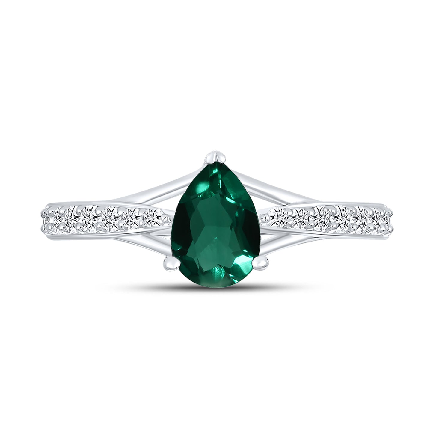 14K WHITE GOLD LAB CREATED EMERALD 0.20 CTW DIAMOND RING