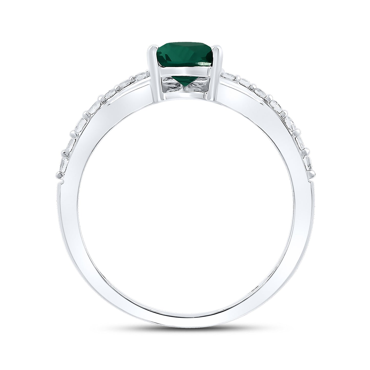 14K WHITE GOLD LAB CREATED EMERALD 0.20 CTW DIAMOND RING