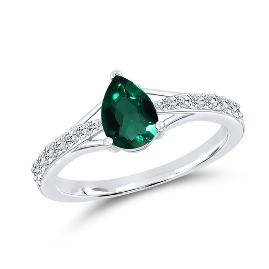 14K WHITE GOLD LAB CREATED EMERALD 0.20 CTW DIAMOND RING