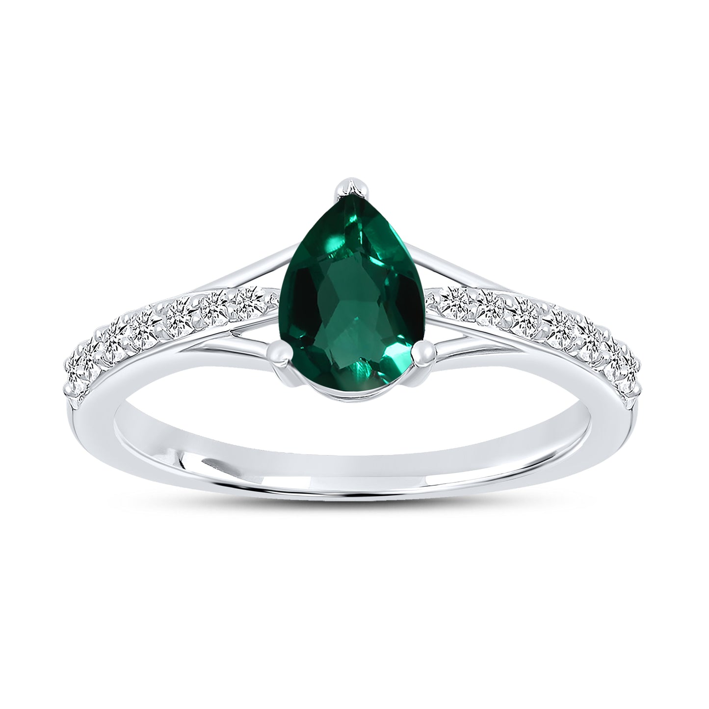 14K WHITE GOLD LAB CREATED EMERALD 0.20 CTW DIAMOND RING