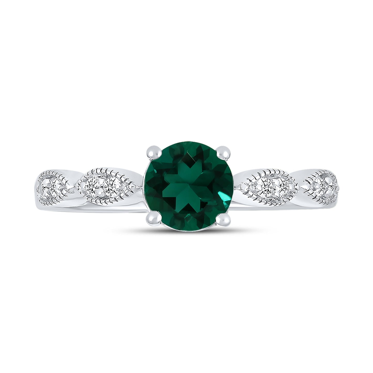 14K WHITE GOLD LAB EMERALD 0.08 CTW DIAMOND RING