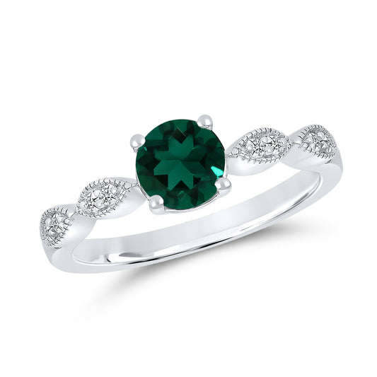 14K WHITE GOLD LAB EMERALD 0.08 CTW DIAMOND RING