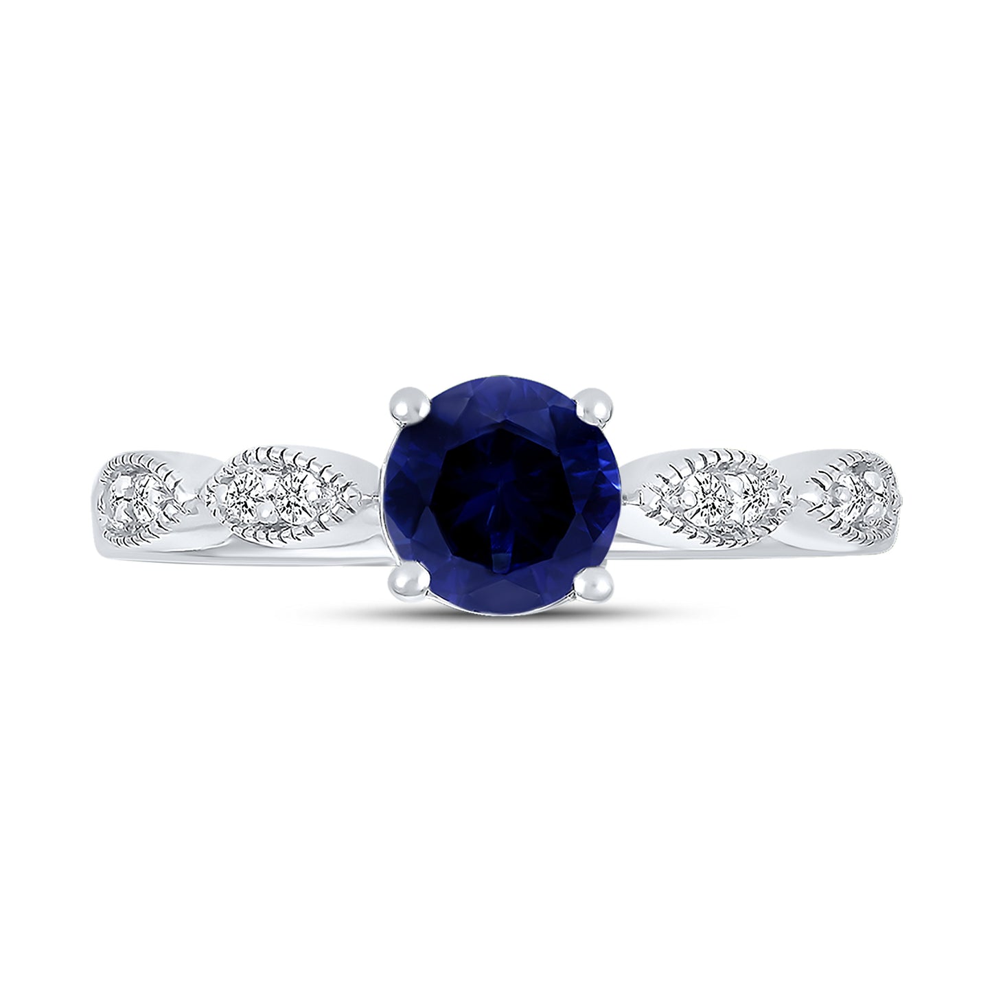 14K WHITE GOLD LAB SAPPHIRE 0.08CTW DIAMOND RING