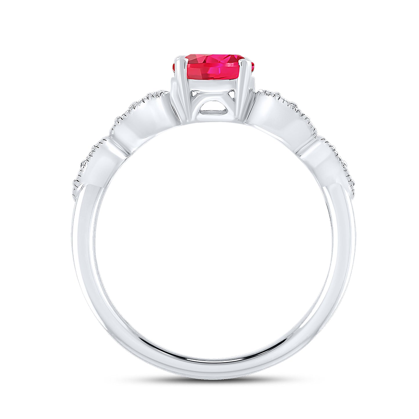 14K WHITE GOLD LAB RUBY 0.08 CTW DIAMOND RING