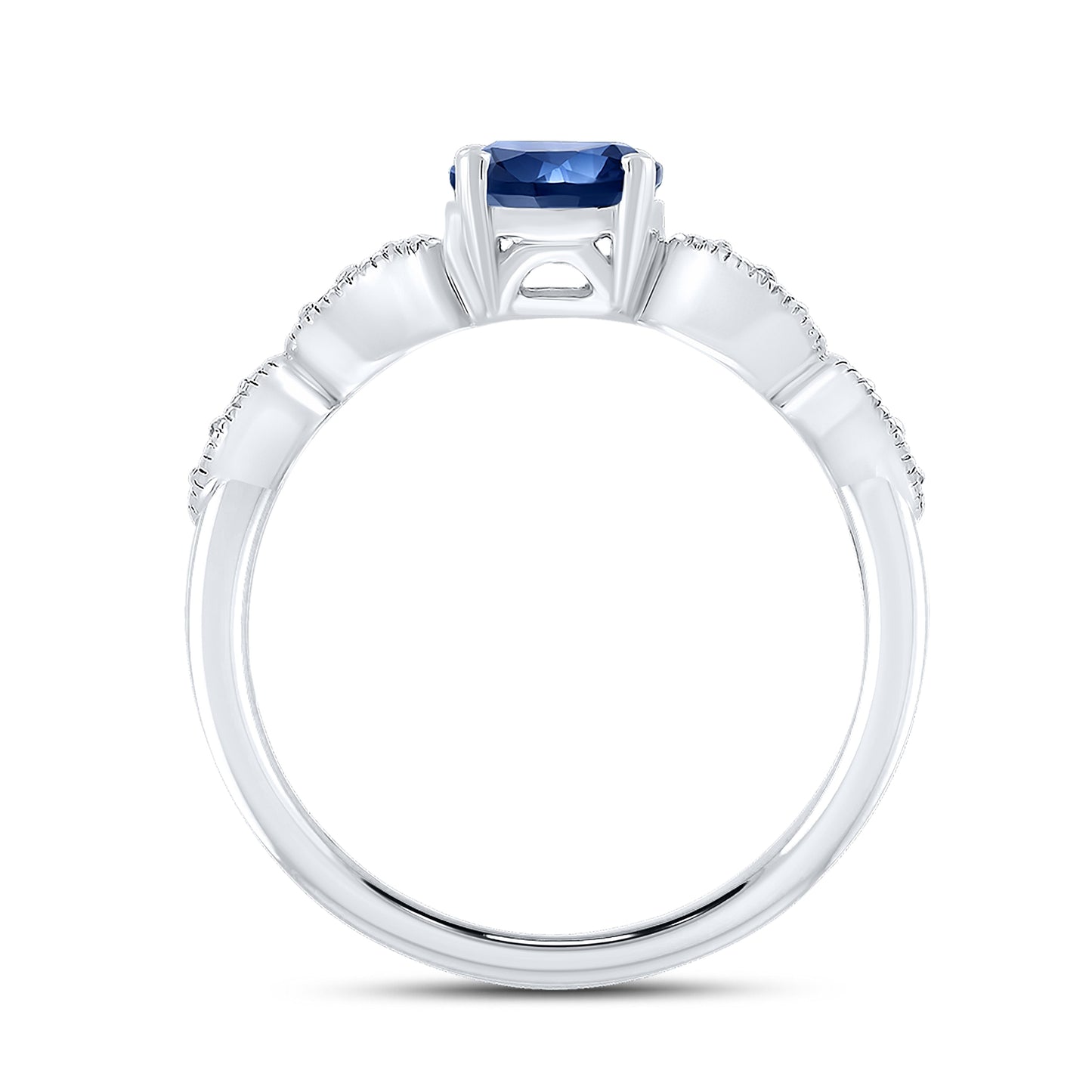 14K WHITE GOLD LAB SAPPHIRE 0.08CTW DIAMOND RING