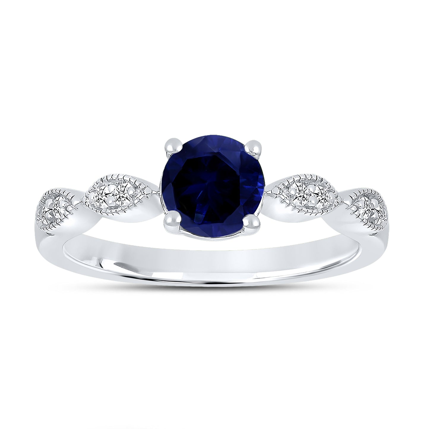 14K WHITE GOLD LAB SAPPHIRE 0.08CTW DIAMOND RING