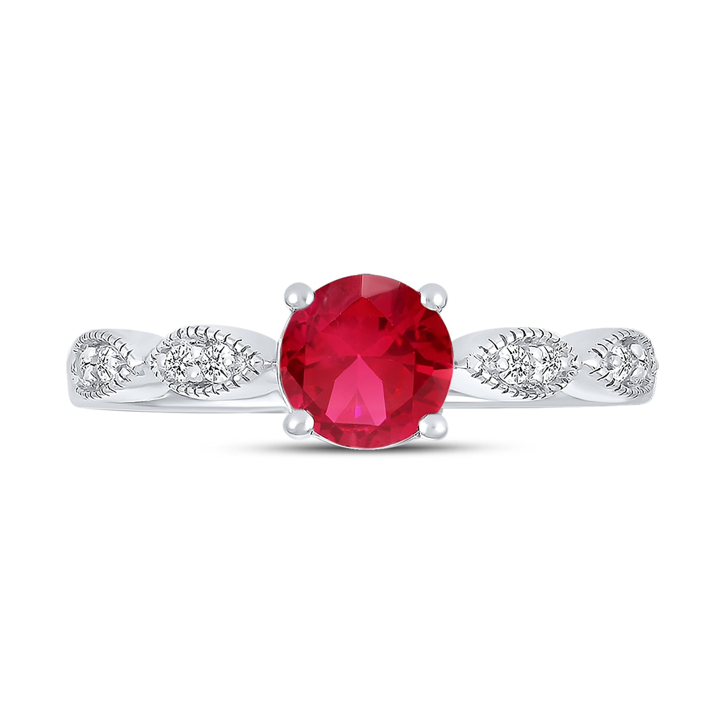 14K WHITE GOLD LAB RUBY 0.08 CTW DIAMOND RING