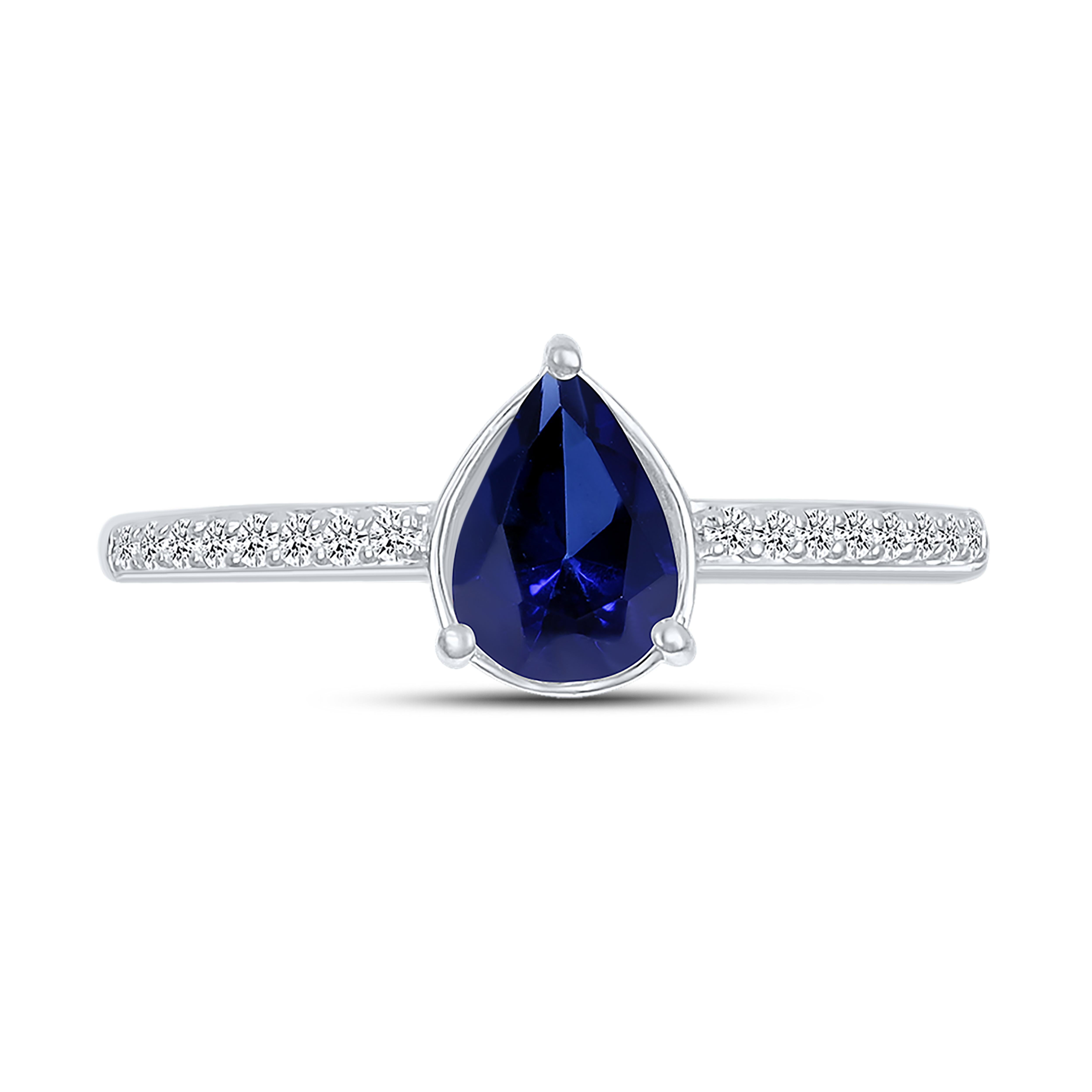 14K WHITE GOLD LAB SAPPHIRE 0.10 CTW DIAMOND RING